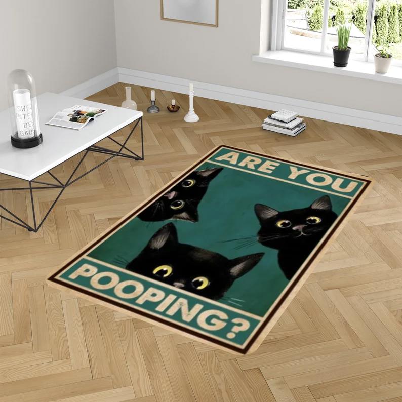 Rugs in living room and bedroom funny black cat rug - are you pooping rug - funny bathroom rug- toilet decor rug- funny kitty cat rug- cats lover gift- nursery cat rug Rectangle Rug