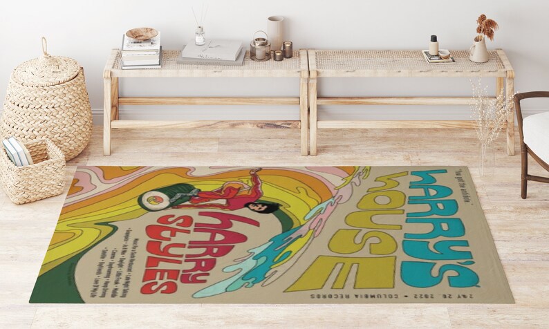 Rugs in living room and bedroom harrystyle retro rug - vintage harry house rug - retro music rug- harrystyle area rug- harrystyle fan gift- love on tour rug- h styles Rectangle Rug