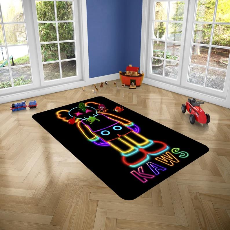 Rugs in living room and bedroom kaw â€˜neon signâ€™ printed home carpet - hypebeast decor rugs - home decor rug- modern rug- 3dart rug- popular rug- area rug- kaw custom rug Rectangle Rug