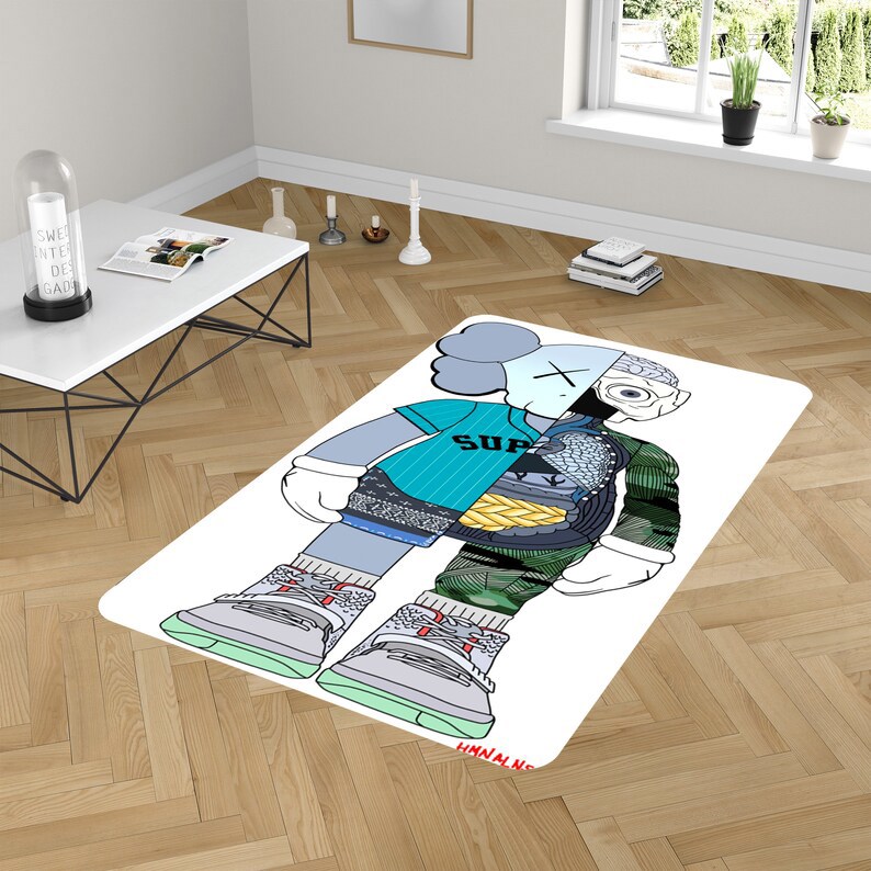 Rugs in living room and bedroom kaw supreme rug - kaw cartoon rug - kaw rug- kaw carpet- boy room decor- kaw rug for boy- hypebeast rug- boyfriend gift- kaw home decor Rectangle Rug