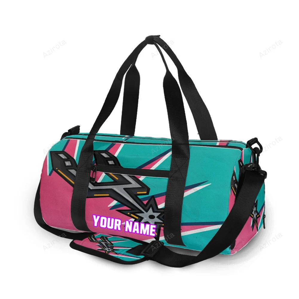 San antonio spurs blue pink personalized name travel bag gym bag 2289 Travel Bag