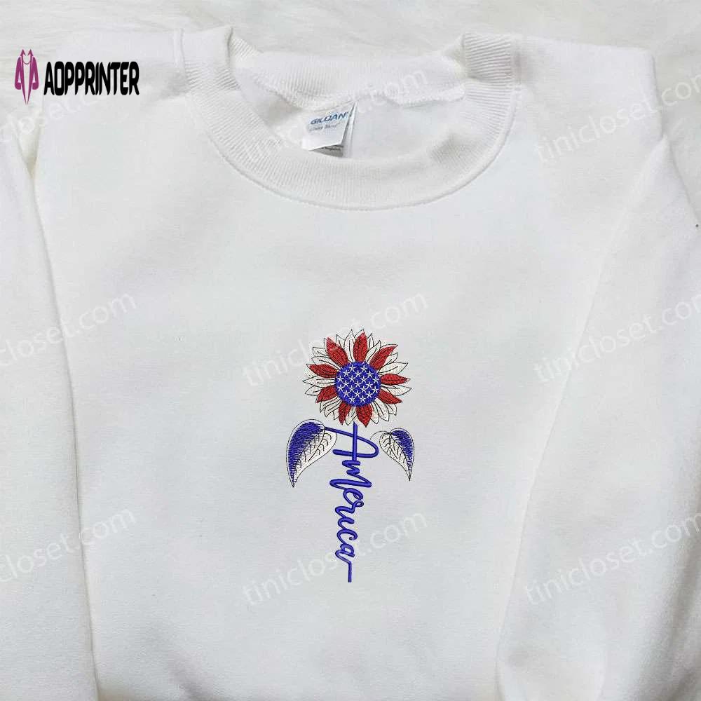 Shop the american sunflower embroidered shirt – perfect national day gift best patriotic shirt! Embroidered Shirt