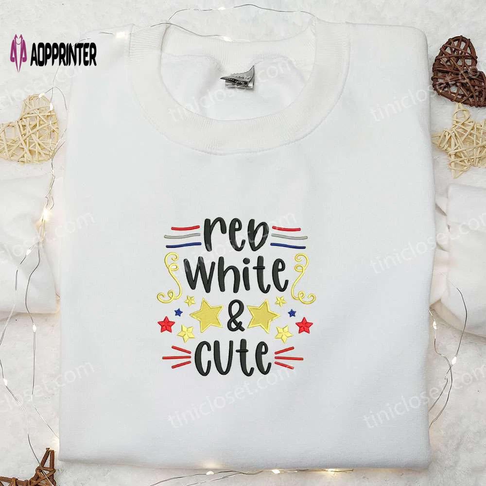 Shop the best 4th of july red white and cute embroidered shirt for national day gifts Embroidered Shirt