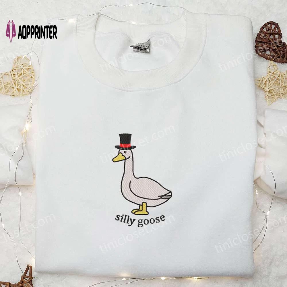 Silly goose with hat embroidered shirt – animal & funny embroidery Embroidered Shirt