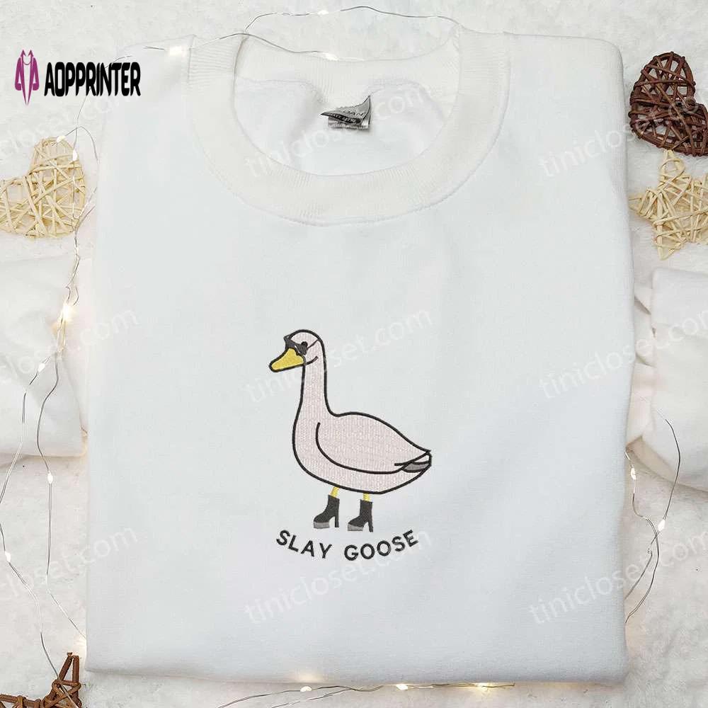 Slay goose funny embroidered shirt – animal-themed unique design Embroidered Shirt