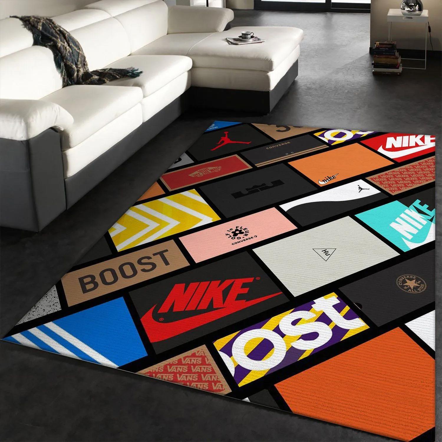 Sneaker box logo type 866. Upgrade Your Living Room with Luxury Home Decor: Area Carpets, Floor Decor, Door Mats, and Hot Gift Items with style a High-End Fashion Brand Rectangle Rug