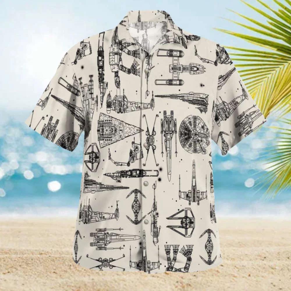 Space ship pattern hawaiian shirt shorts white summer 2023 hot Hawaii Shirt