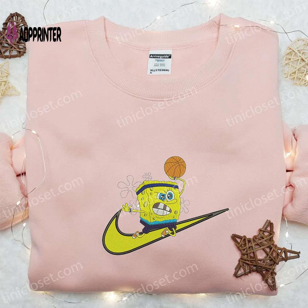 Spongebob basket x swoosh cartoon hoodie disney characters shirt – best family gift ideas Embroidered Shirt