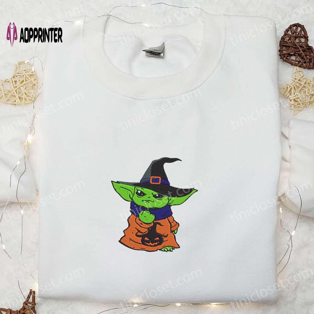 Spooktacular baby yoda witch sweatshirt: halloween embroidered hoodie & gifts Embroidered Shirt