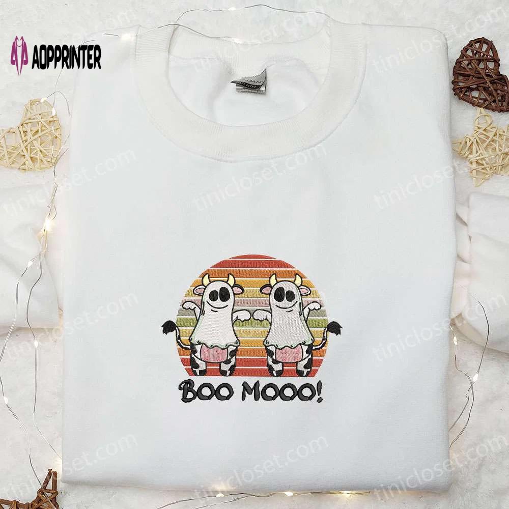 Spooktacular funny ghost cow sweatshirt – perfect for halloween farm animal embroidered design Embroidered Shirt