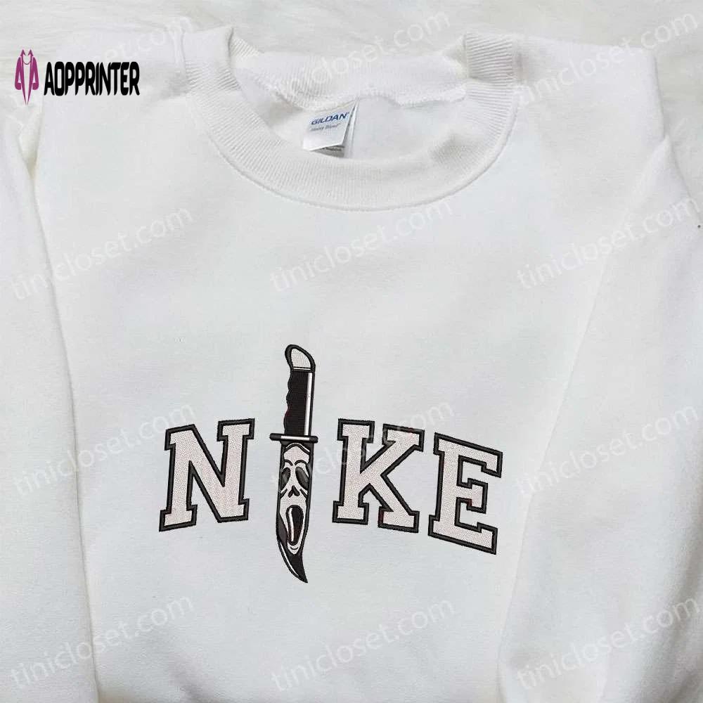 Spooky ghostface knife x nike movie embroidered shirt – perfect for halloween Embroidered Shirt