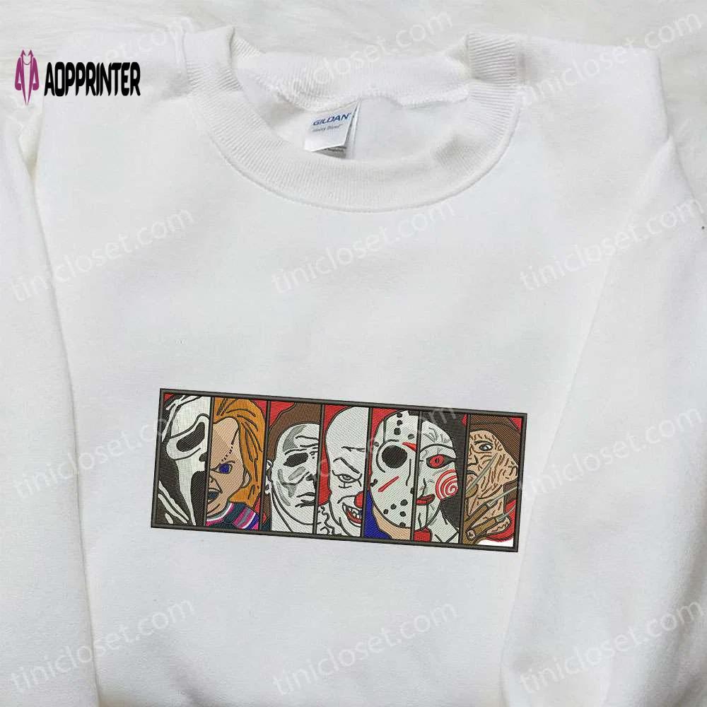 Spooky horror film box sweatshirt characters hoodie & halloween shirt – embroidered collection Embroidered Shirt