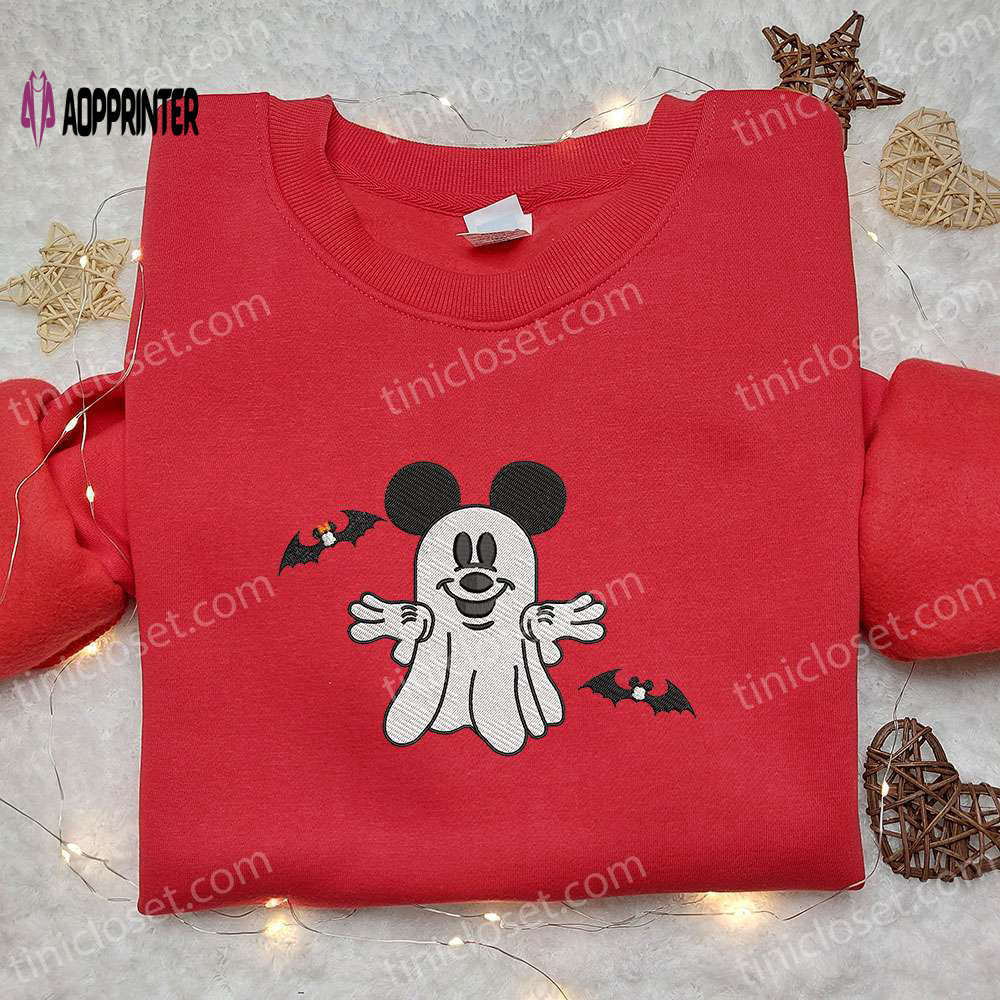 Spooky mickey mouse shirt & disney characters hoodie: retro trendy cute bats embroidery – perfect halloween gift ideas Embroidered Shirt