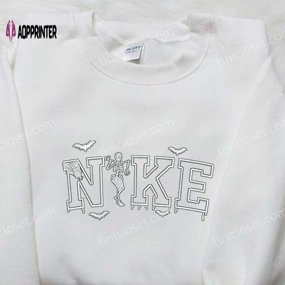 Spooky style: nike x skeleton embroidered shirt halloween & custom designs Embroidered Shirt