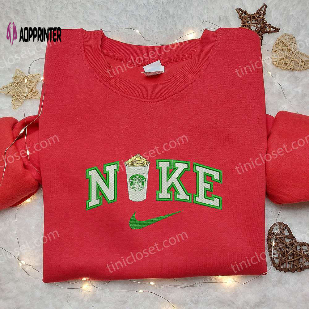 Starbucks cup x nike embroidered sweatshirt: favorite drink inspired shirt Embroidered Shirt