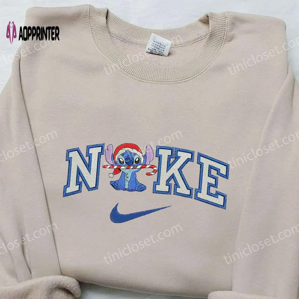 Stitch christmas x nike embroidered sweatshirt: best holiday gift idea with nike inspired embroidered shirt Embroidered Shirt