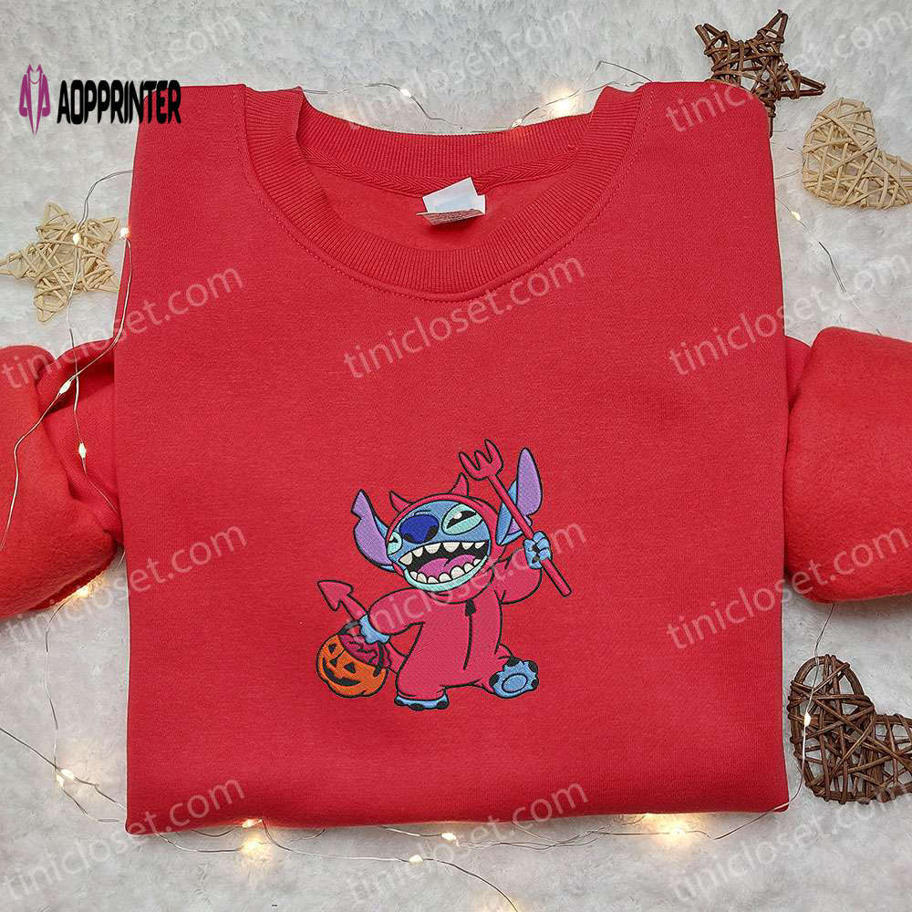 Stitch cosplay devil embroidered sweatshirt & disney halloween hoodie – best halloween gift ideas Embroidered Shirt