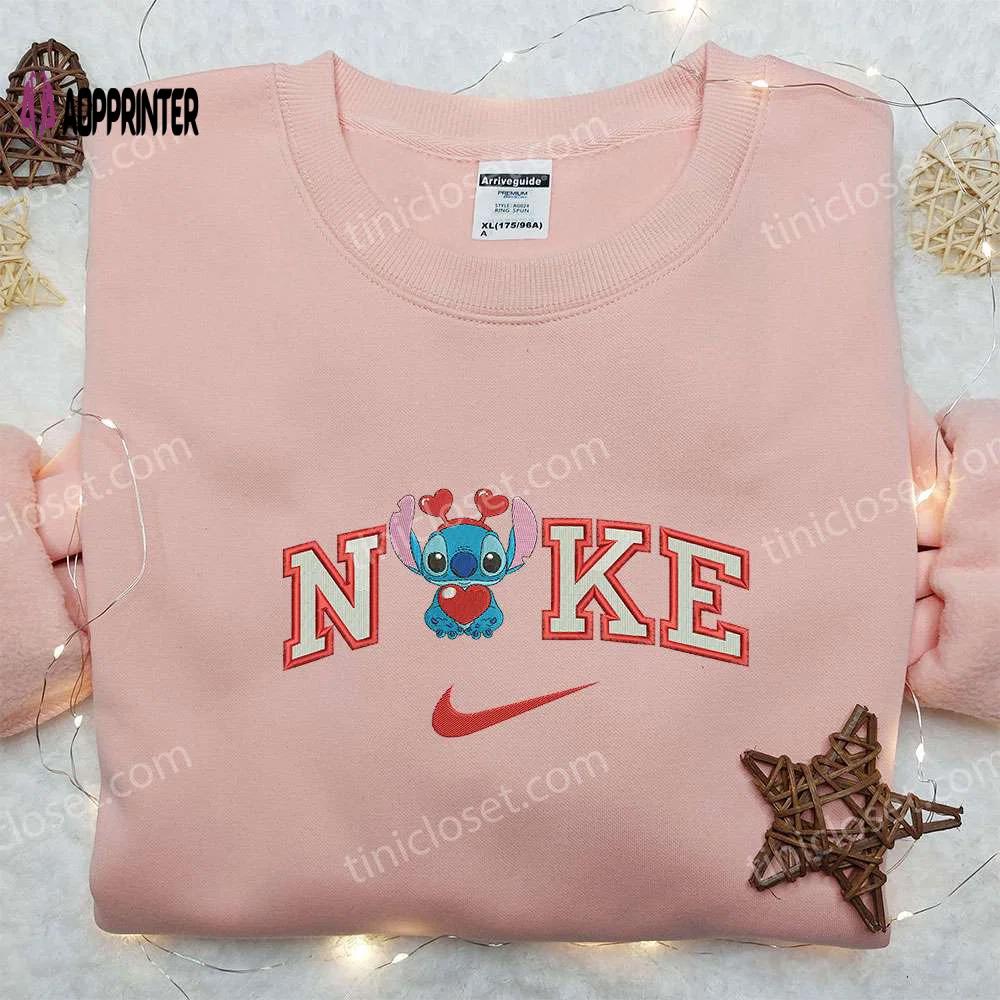 Stitch heart x nike embroidered sweatshirt: best valentine’s gift ideas nike inspired shirt Embroidered Shirt