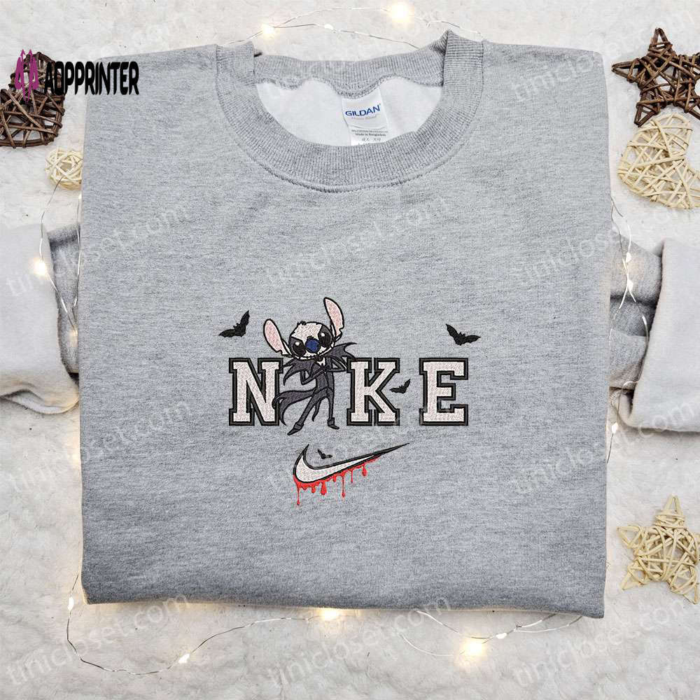 Stitch jack skellington x nike embroidered hoodie & shirt – best halloween gift ideas Embroidered Shirt
