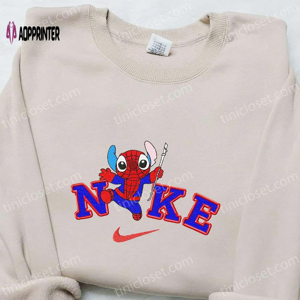 Stitch spider-man x nike cartoon embroidered shirt – lilo and stitch family gift Embroidered Shirt