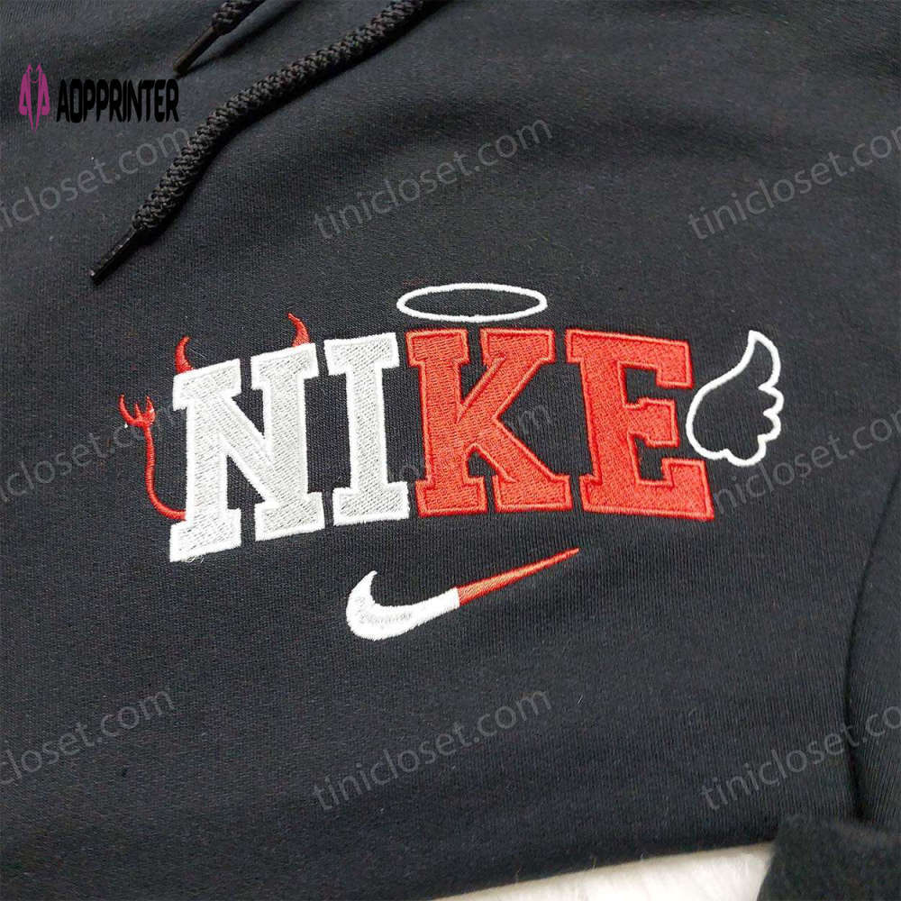 Stylish devil angel nike sweatshirt & custom logo embroidered hoodie – shop nike inspired apparel Embroidered Shirt