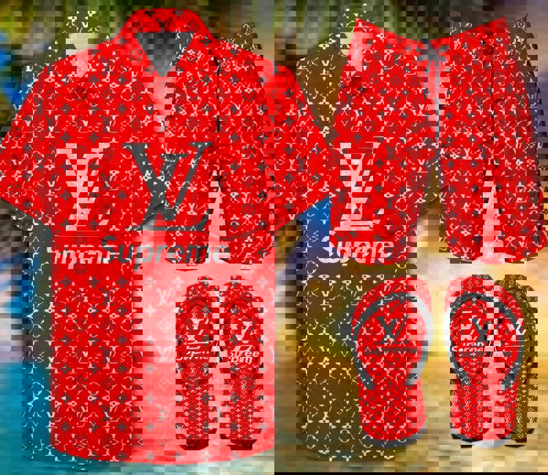 Supreme flip flops and combo hawaii shirt shorts luxury brand summer outfit Hawaii Shirt Shorts & Flip Flops
