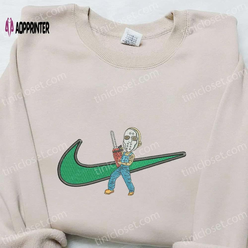 Swoosh jason voorhees x nike embroidered sweatshirt: horror movie & nike inspired shirt Embroidered Shirt