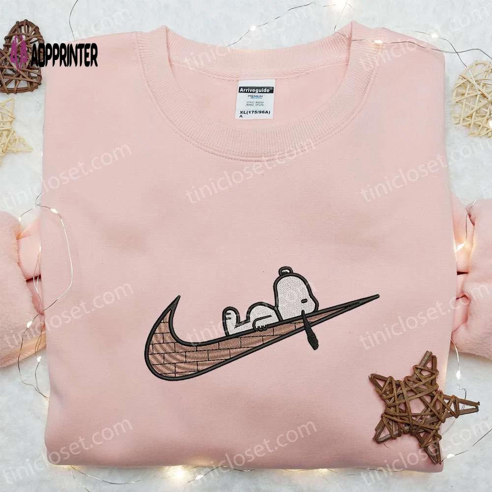 Swoosh x snoopy embroidered shirt disney characters hoodie custom nike t-shirt unique embroidered apparel Embroidered Shirt