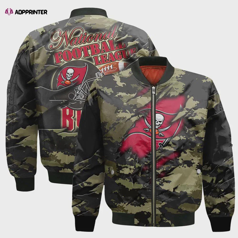 Tampa bay buccaneers black camo pattern national football league unisex bomber jacket Bomber Jacket