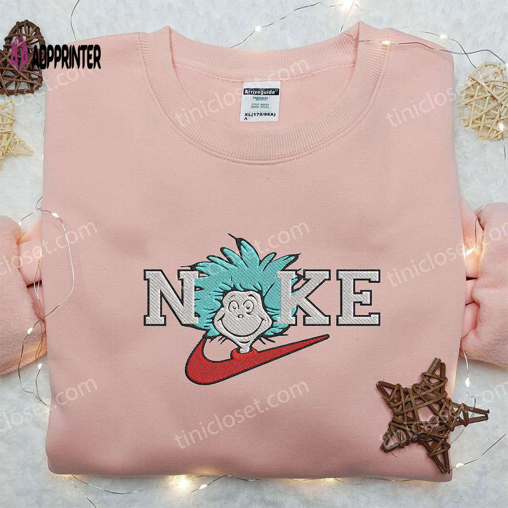 Thing one x nike embroidered hoodie & dr seuss shirt – nike inspired embroidery Embroidered Shirt