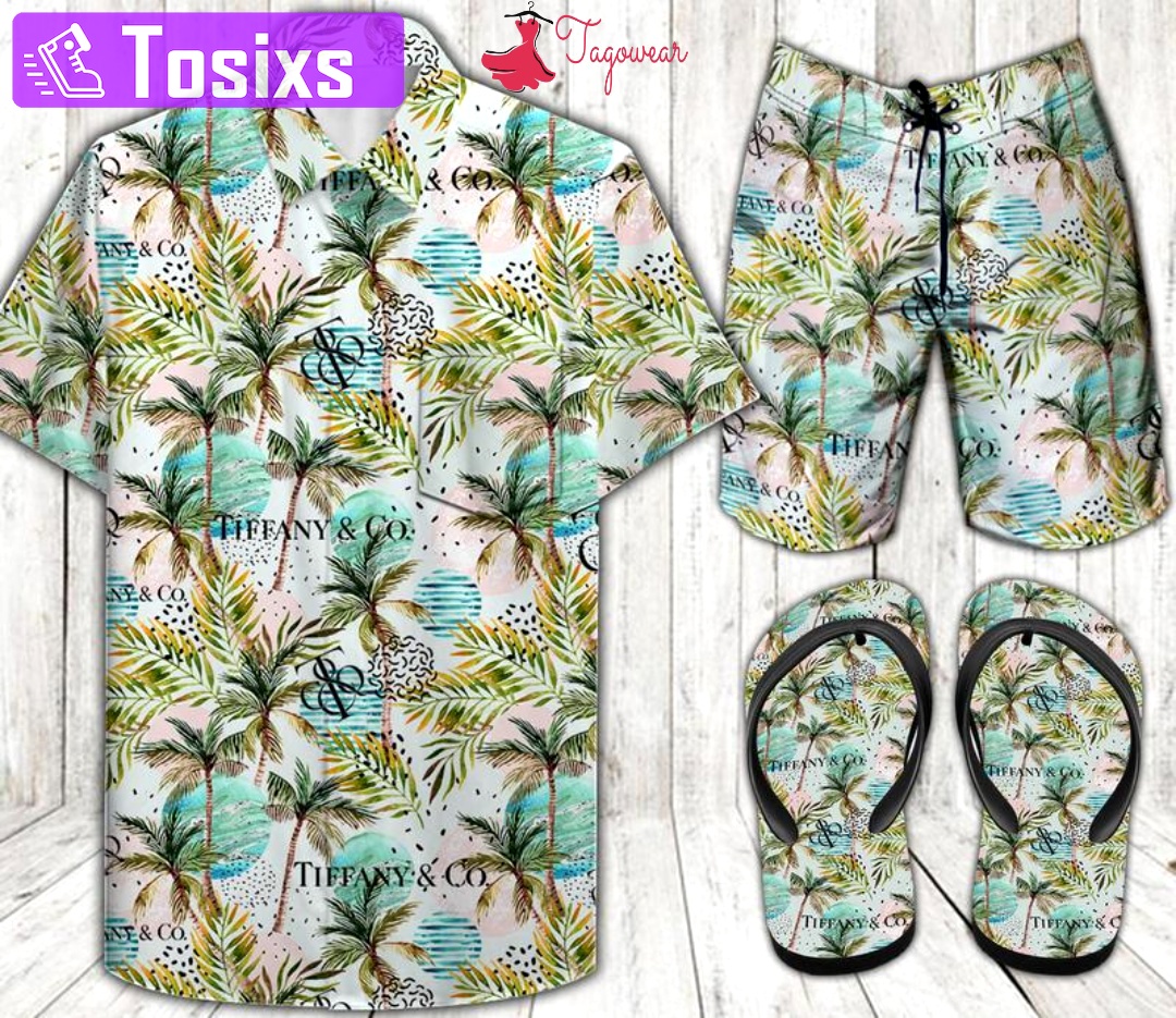 Tiffany & co. combo hawaiian shirt, beach shorts flip flops luxury summer clothes style #366 Hawaii Shirt Shorts & Flip Flops