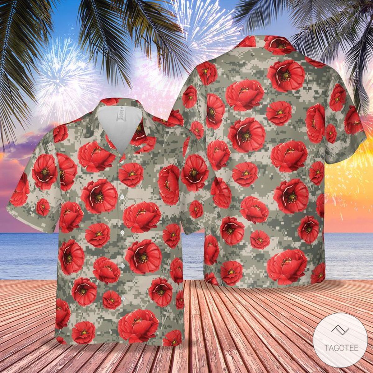 Us army poppy flower hawaiian shirt Hawaii Shirt Shorts & Flip Flops