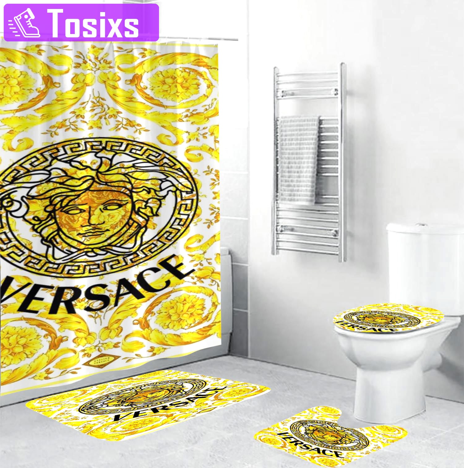 Versace big medusa in baroque background luxury fashion brand hypebeast bath mat bathroom sets home decor Bathroom Set