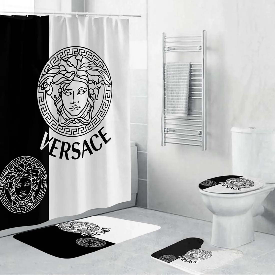 Versace black white bathroom set bath mat hypebeast home decor luxury fashion brand Bathroom Set