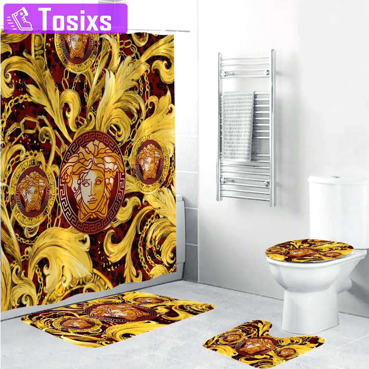 Versace golden bathroom set luxury fashion brand bath mat home decor hypebeast Bathroom Set