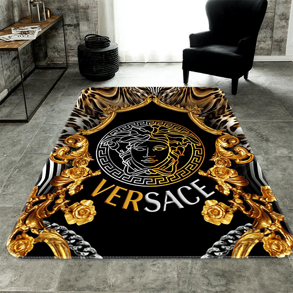 Versace golden limited logo type 619. Upgrade Your Living Room with Luxury Home Decor: Area Carpets, Floor Decor, Door Mats, and Hot Gift Items with style a High-End Fashion Brand Rectangle Rug