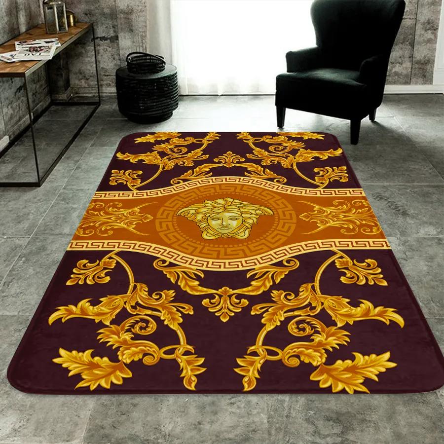 Versace golden logo type 494. Upgrade Your Living Room with Luxury Home Decor: Area Carpets, Floor Decor, Door Mats, and Hot Gift Items with style a High-End Fashion Brand Rectangle Rug