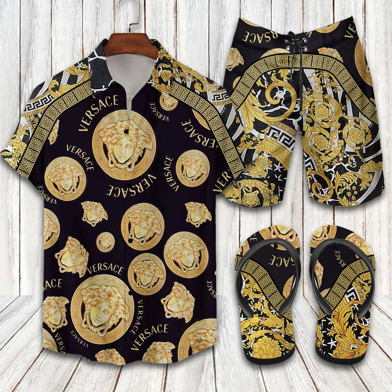 Versace medusa barocco combo hawaiian shirt beach shorts and flip flop Hawaii Shirt Shorts & Flip Flops