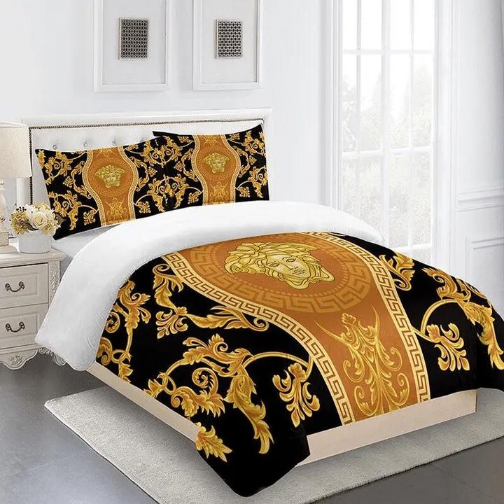 Versace yellow black logo type 1875 Bedding Sets duvet bedclothes covers home decor premium fashion brand bedspread blankets hyperbeast Bedroom luxury ideas bed linen sheets