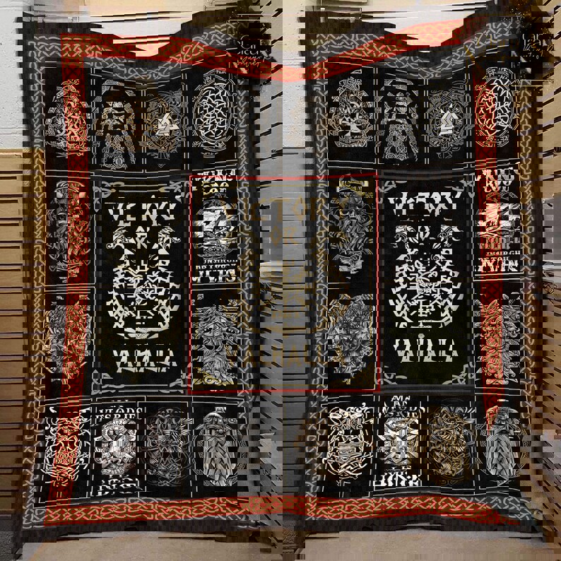 Victory or valhalla viking fleece blanket, mink sherpa blanket, viking blanket, valhalla blanket, norse viking quilt Quilt Blanket