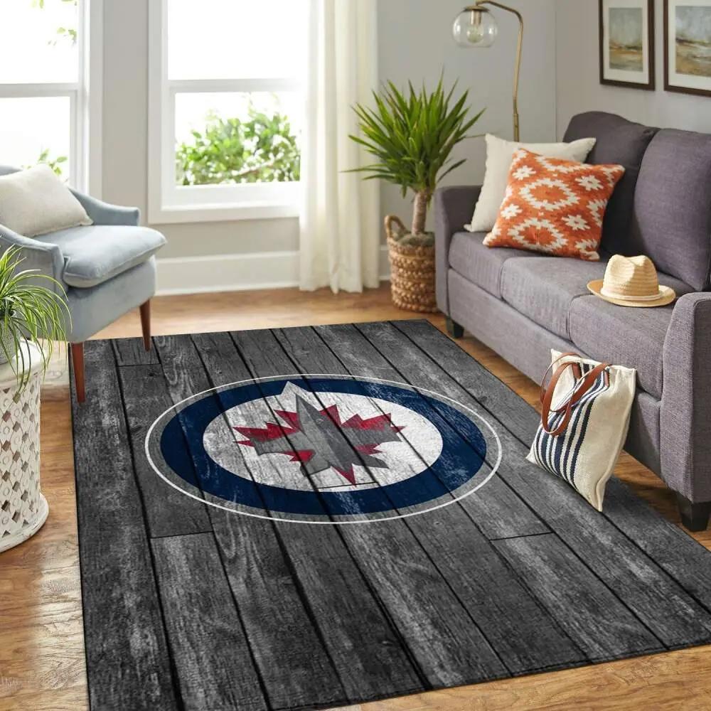 Winnipeg jets nhl area rugs living room gray wooden home rug regtangle carpet Rectangle Rug