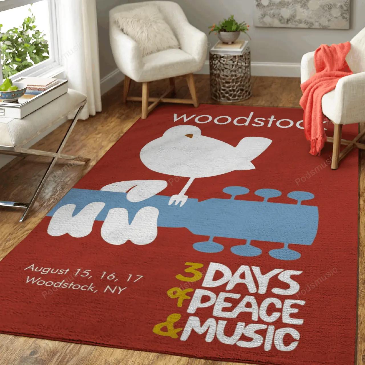 Woodstock minimal retro music art for fans area rug living room carpet rug regtangle carpet floor decor home decor Rectangle Rug