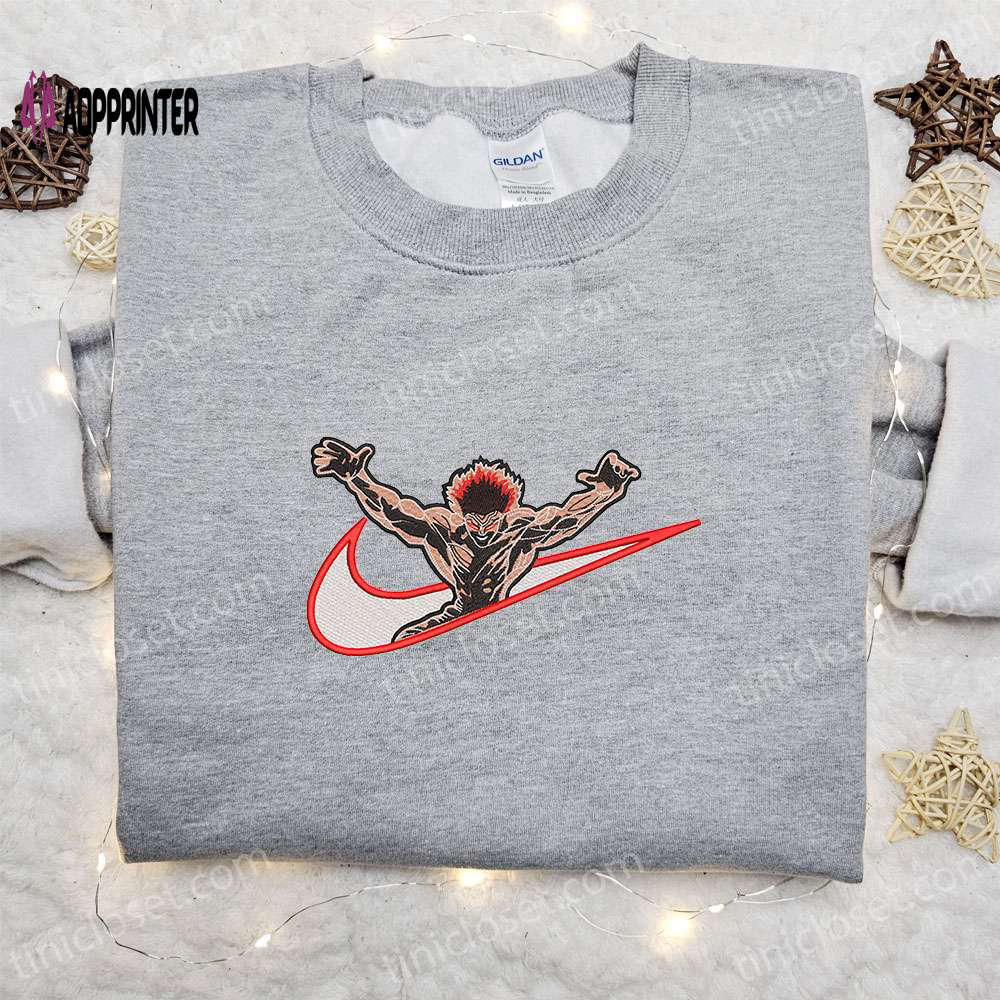 Yujiro hanma x nike swoosh anime embroidered tshirt – best nike inspired gift for family Embroidered Shirt