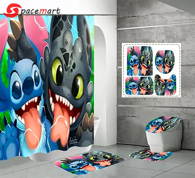 Lilo stitch funny bathroom sets- shower curtain sets.