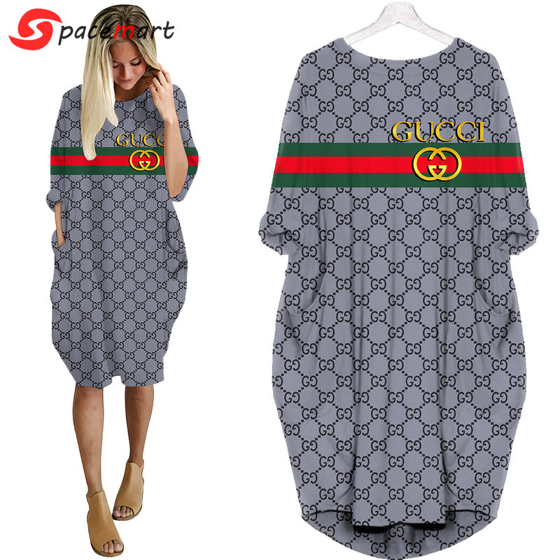 Gucci grey batwing pocket dress luxury brand clothing clothes outfit for women ht Batwing Pocket Dress