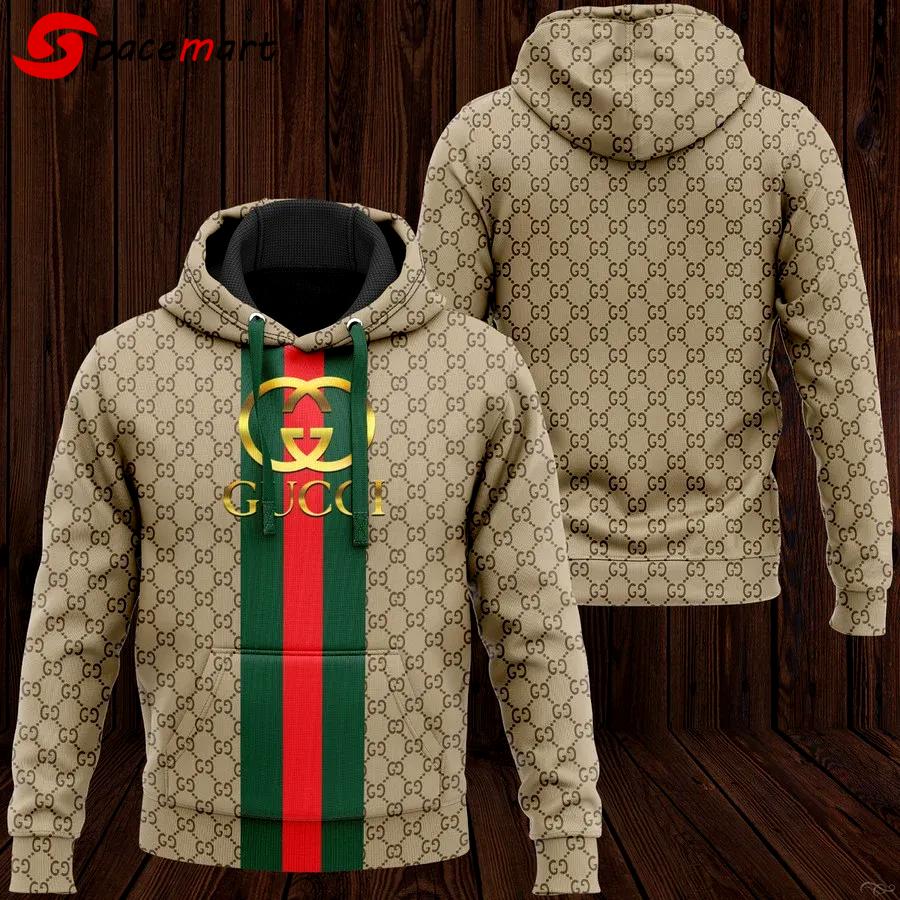 Gucci brown stripe unisex hoodie for men women luxury brand clothing clothes outfit Hoodie 3D