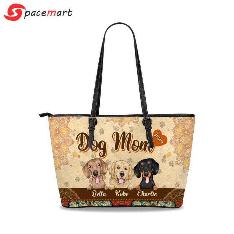 Personalized dog mom leather tote bag, dog lover tote bag, mother's day dog mom gift, custom dog tote, mothers day tote, gift for grandma 6 Leather Tote Bag