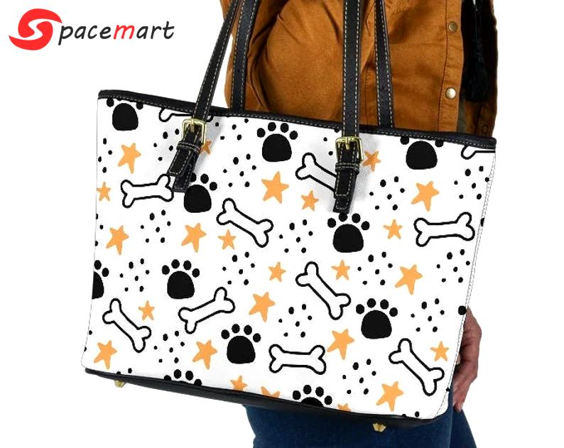 Dogs print leather handbag - shoulder tote bag 179 Leather Tote Bag