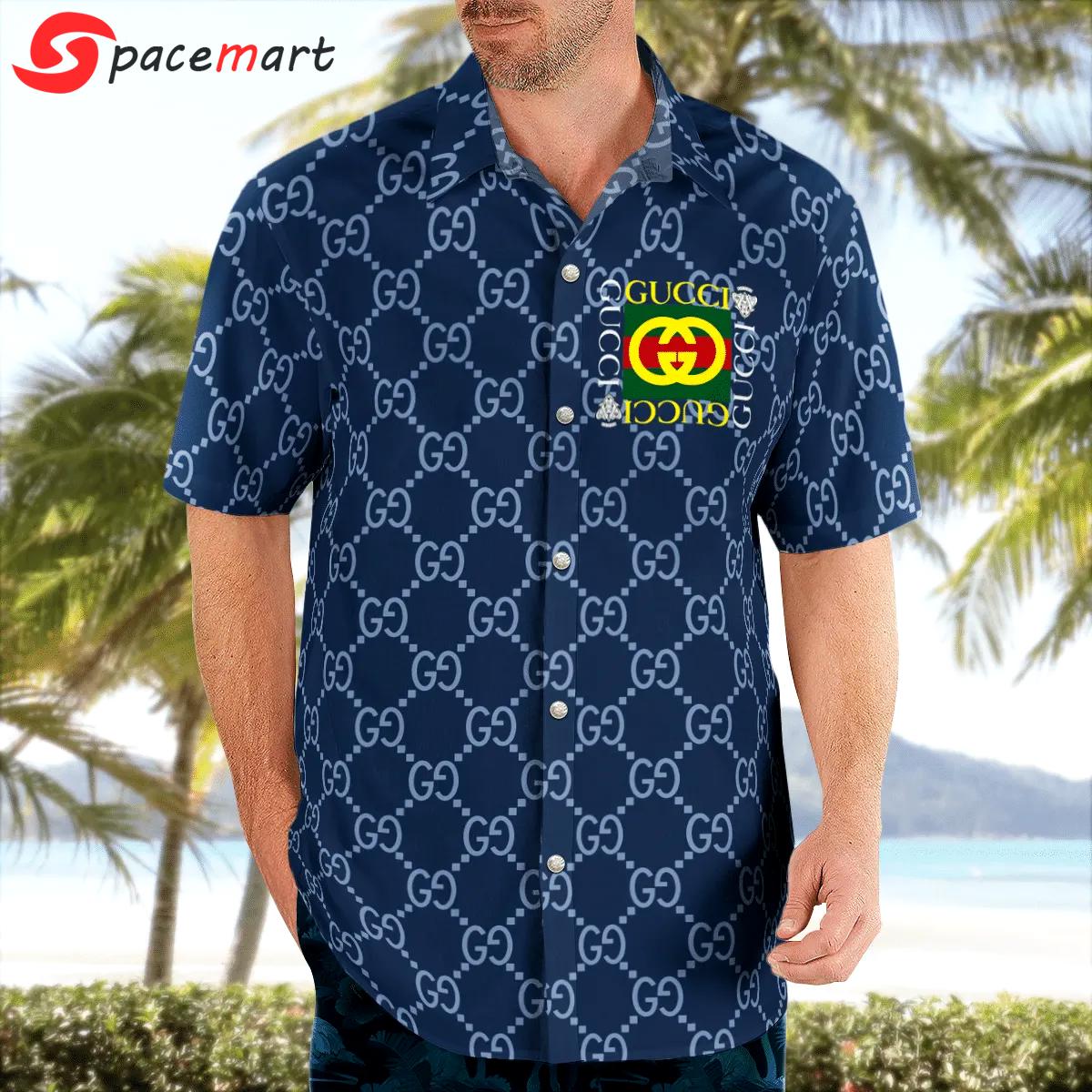 Gucci blue luxury brand premium fashion hawaii shirt for men 19 Hawaii Shirt