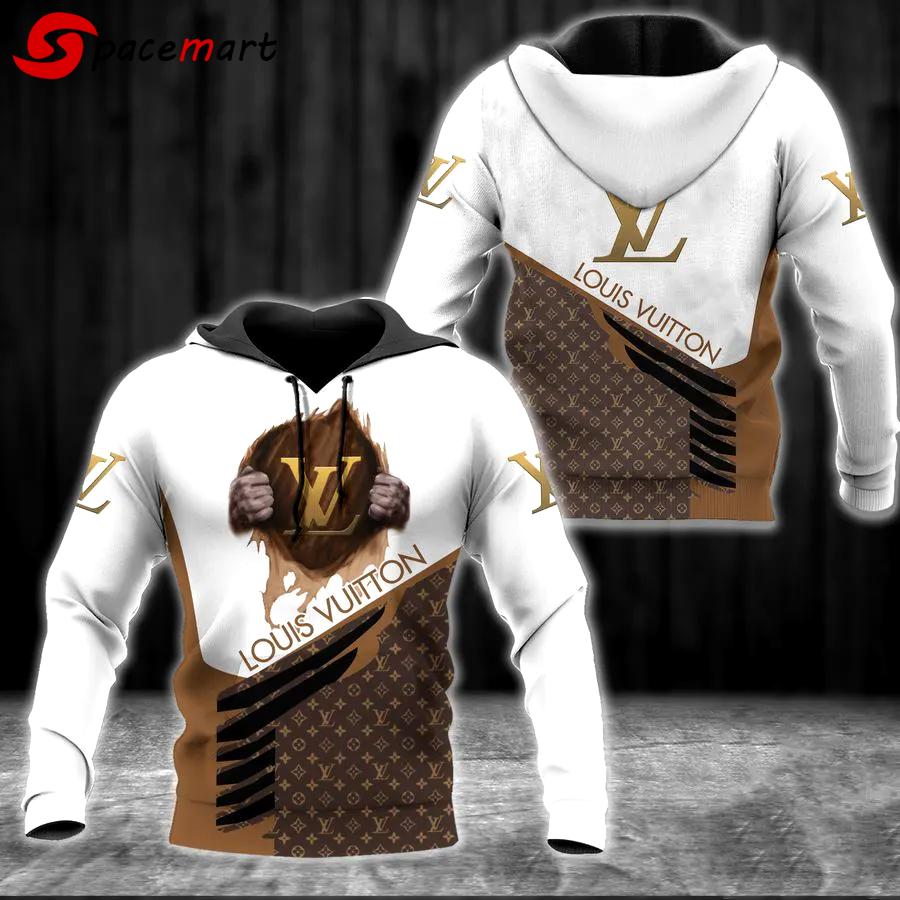 Louis vuitton white brown luxury brand unisex hoodie for men women Hoodie 3D